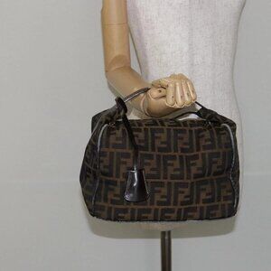 FENDI Zucca Canvas Vanity Bag Black Brown Auth 144277